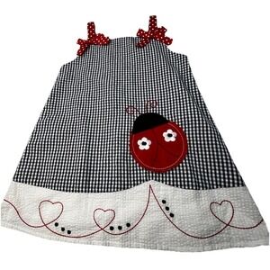 Bonnie Jean Size 6X Ladybug Dress Applique Sleeveless Bows Black/white /red